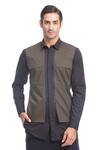 Rohit Gandhi + Rahul Khanna_Black Double Layered Cotton Shirt_Online_at_Aza_Fashions