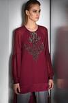 Rohit Gandhi + Rahul Khanna Maroon Polyester Embellishment Bugle Beads Round Embroidered Top Online at Aza Fashions Rohit Gandhi + Rahul Khanna_Maroon Polyester Embellishment Bugle Beads Round Embroidered Top _Online_at_Aza_Fashions