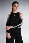 Rohit Gandhi + Rahul Khanna Black Polyester, Crepe Tassels Bandeau Neck Cold Shoulder Detail Top Online at Aza Fashions Rohit Gandhi + Rahul Khanna_Black Polyester, Crepe Tassels Bandeau Neck Cold Shoulder Detail Top _Online_at_Aza_Fashions