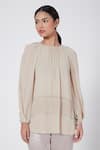 Rohit Gandhi + Rahul Khanna_Beige Georgette Sequins Round Neck Embellished Swing Top _Online_at_Aza_Fashions