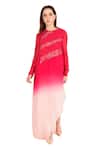 Rohit Gandhi + Rahul Khanna_Fuchsia Viscose Georgette Embroidery Sequin Round Asymmetric Ombre Top _Online_at_Aza_Fashions