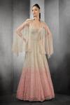 Rohit Gandhi + Rahul Khanna_Pink Tulle, Linen Sequins Astral Ombre Embellished Gown With Sheer Cape _Online_at_Aza_Fashions