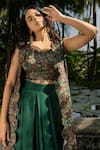 Amrin khan_Green Modal Satin And Georgette Floral Long Jacket And Draped Skirt Set For Women_Online_at_Aza_Fashions