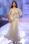 Buy_Rina Dhaka_Silver Silk Embroidery Beads And Fur One Shoulder Cape & Lehenga Set_Online_at_Aza_Fashions
