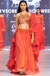 Rina Dhaka_Red Cotton Sequins Halter Neck Bandhani Pattern Lehenga Set_Online_at_Aza_Fashions
