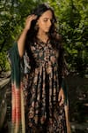 Amrin khan_Green Modal Satin And Chiffon Print Kalamkari Floral Kurta Sharara Set  _Online_at_Aza_Fashions