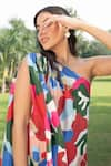 Shop_Ode To Odd_Multi Color Habutai Silk Printed Abstract One Pleated Dress  _Online_at_Aza_Fashions