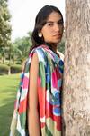 Ode To Odd_Multi Color Habutai Silk Printed Abstract One Pleated Dress  _at_Aza_Fashions