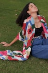 Ode To Odd_Multi Color Habutai Silk Printed Abstract Open Cape  _at_Aza_Fashions