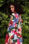 Ode To Odd_Multi Color Habutai Silk Printed Abstract Notched Trench Coat  _at_Aza_Fashions