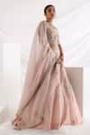 Smriti by Anju Agarwal_Pink Tissue Silk Embroidery Floral V Neck Starlight Lehenga Set _Online_at_Aza_Fashions