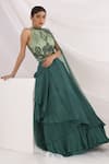 Smriti By Anju Agarwal_Green Organza, Net, Taffeta Beads, Lorena Layered Lehenga And Blouse Set _Online_at_Aza_Fashions