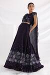 Smriti by Anju Agarwal_Purple Bam Silk Embroidery Geometric V Neck Begonia Lehenga And Blouse Set _Online_at_Aza_Fashions