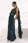 Buy_Smriti By Anju Agarwal_Green Crepe, Organza, Chiffon Sequins, Beads Square Ruffle Pre-draped Saree Set _Online_at_Aza_Fashions