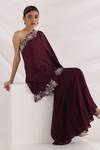 Shop_Smriti By Anju Agarwal_Purple Chiffon, Taffeta Embroidery One Shoulder Tunic And Sharara Set _Online_at_Aza_Fashions
