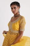 Buy_Smriti by Anju Agarwal_Yellow Kurta Bam Silk Embroidery Thread Leaf Zubha Bodice Anarkali Lehenga Set_Online_at_Aza_Fashions