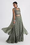 Buy_Smriti by Anju Agarwal_Green Cape And Pant- Viscose & Taffeta Embroidered Printed & Tiered Flared Set _Online_at_Aza_Fashions