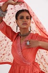 Buy_Smriti by Anju Agarwal_Orange Angrakha- Chanderi And Mulmul Dupatta- Organza Aayat Pleated With_Online_at_Aza_Fashions