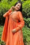 Buy_The Aarya_Orange Pure Handwoven Chanderi Placement Embroidery Yoke Anarkali And Palazzo Set _Online_at_Aza_Fashions