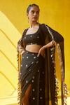Buy_Aapro_Black Modal Satin And Georgette Tara Kaftan Cape & Draped Skirt Set For Women_at_Aza_Fashions