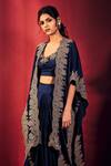 Shop_Stotram_Blue Blouse Cotton Lycra Embroidered Marodi And Dori Work Cape Draped Skirt Set_Online_at_Aza_Fashions