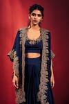 Stotram_Blue Blouse Cotton Lycra Embroidered Marodi And Dori Work Cape Draped Skirt Set_at_Aza_Fashions