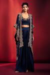 Stotram_Blue Blouse Cotton Lycra Embroidered Marodi And Dori Work Cape Draped Skirt Set_Online_at_Aza_Fashions