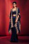 Buy_Stotram_Blue Blouse Cotton Lycra Embroidered Marodi And Dori Work Cape Draped Skirt Set_Online_at_Aza_Fashions