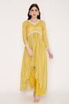 Bha Sha Yellow Muslin, Net, Silk Beads V-neck Aashi Bandhani Print Anarkali Set Online at Aza Fashions Bha Sha_Yellow Muslin, Net, Silk Beads V-neck Aashi Bandhani Print Anarkali Set _Online_at_Aza_Fashions