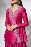 The Aarya_Pink Chanderi, Viscose Embroidery V-neck Kurta Gharara Set _at_Aza_Fashions