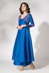 Shop_The Aarya_Blue Chanderi, Viscose, Organza Embroidery V-neck Anarkali Pant Set _Online_at_Aza_Fashions