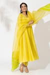 The Aarya_Yellow Chanderi, Viscose, Organza Embroidery V-neck Anarkali Set _Online_at_Aza_Fashions
