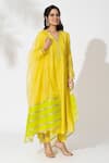 Buy_The Aarya_Yellow Chanderi, Viscose, Organza Embroidery V-neck Anarkali Set _Online_at_Aza_Fashions
