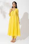 Shop_The Aarya_Yellow Chanderi, Viscose, Organza Embroidery V-neck Anarkali Set _Online_at_Aza_Fashions