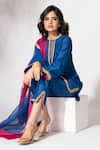 The Aarya_Blue Chanderi, Viscose, Organza Lace, Embroidery Round Neck Kurta Set _Online_at_Aza_Fashions