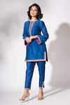 Shop_The Aarya_Blue Chanderi, Viscose, Organza Lace, Embroidery Round Neck Kurta Set _Online_at_Aza_Fashions