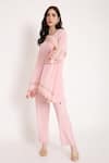 Shop_Bha sha_Pink Tunic Crepe Embroidery Cut Bead U Neck Aastha Placement And Pant Set _Online_at_Aza_Fashions