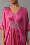 The Aarya_Pink Satin Embroidered Beads V Neck Kaftan _Online_at_Aza_Fashions