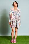 Buy_The Dramebaaz CO_Ivory Muslin, Linen Collared Macaques Print Blazer Dress _Online_at_Aza_Fashions
