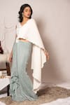 Shop_Vanshika Agarwal Label_White Bamboo, Taffeta, Silk Embroidery V-neck Ice Blue Pre-stitched Saree Set _Online_at_Aza_Fashions