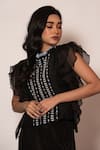 Vanshika Agarwal Label_Black Organza, Bamberg Silk, Lining Embroidered Top And Sharara Flared Pant Set _Online_at_Aza_Fashions