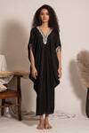 Vanshika Agarwal Label_Black Lining Taffeta, Metallic Georgette Zola Textured Embroidered Kaftan _Online_at_Aza_Fashions