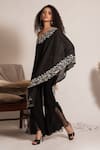Buy_Vanshika Agarwal Label_Black Lining Taffeta Hand Embroidery Pearl Asymmetric Neck Tunic And Pant Set _Online_at_Aza_Fashions