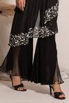 Vanshika Agarwal Label_Black Lining Taffeta Hand Embroidery Pearl Asymmetric Neck Tunic And Pant Set _at_Aza_Fashions