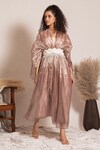 Buy_Vanshika Agarwal_Pink Lining Taffeta Hailey Dress And Metallic Overlay Jacket Set _Online_at_Aza_Fashions