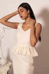 Buy_Vanshika Agarwal Label_Ivory Denim, Taffeta V-neck Textured Peplum Top And Straight Skirt Set _Online_at_Aza_Fashions