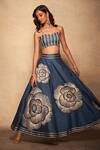 Gulabo By Abu Sandeep_Blue 100% Pure Chanderi Silk Embellished Gota Patti Stripe Pattern Bralette_Online_at_Aza_Fashions