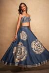 Buy_Gulabo By Abu Sandeep_Blue 100% Pure Chanderi Silk Embellished Gota Patti Stripe Pattern Bralette_Online_at_Aza_Fashions