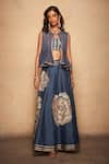 Buy_Gulabo by Abu Sandeep_Blue 100% Pure Chanderi Silk Embellished Gota Rose Skirt  _Online_at_Aza_Fashions