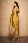 Shop_Gulabo by Abu Sandeep_Green Pure Chanderi Silk Placement Stripe Pattern Kurta_Online_at_Aza_Fashions